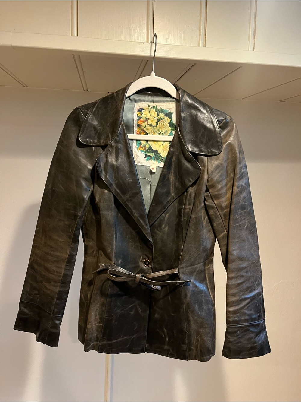 Burning Torch Womens Leather Belted Blazer Jacket